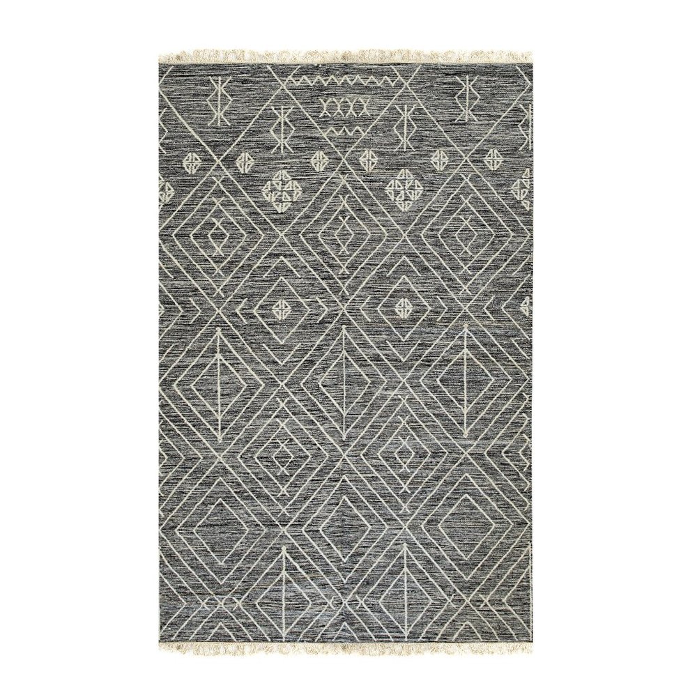 Charcoal Handwoven Wool Contemporary Punja Kilim Rug, 2' x 8'